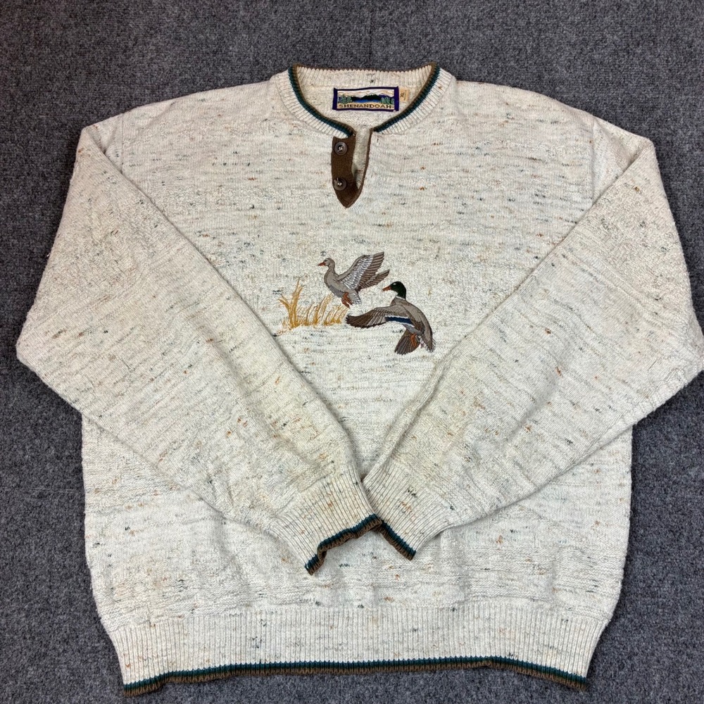 Vintage Shenandoah Men XL Mallard Duck Embroidered Knit Sweater USA Made Preppy - Picture 1 of 8